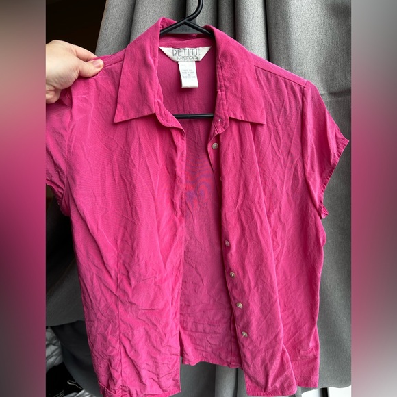 Petite Sophisticate Tops - Vintage 100% silk Fuchsia Button-Down Shirt